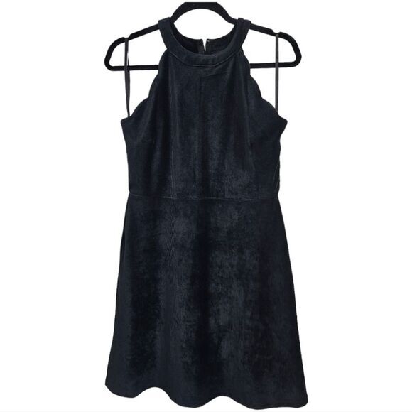 Altar'd State -1209 NWT Black Velvet Corduroy Skater Halter Dress Women's Large - Picture 2 of 7